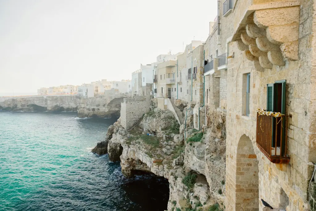 Bari, Puglia, Italy ocean cove and historic buildings