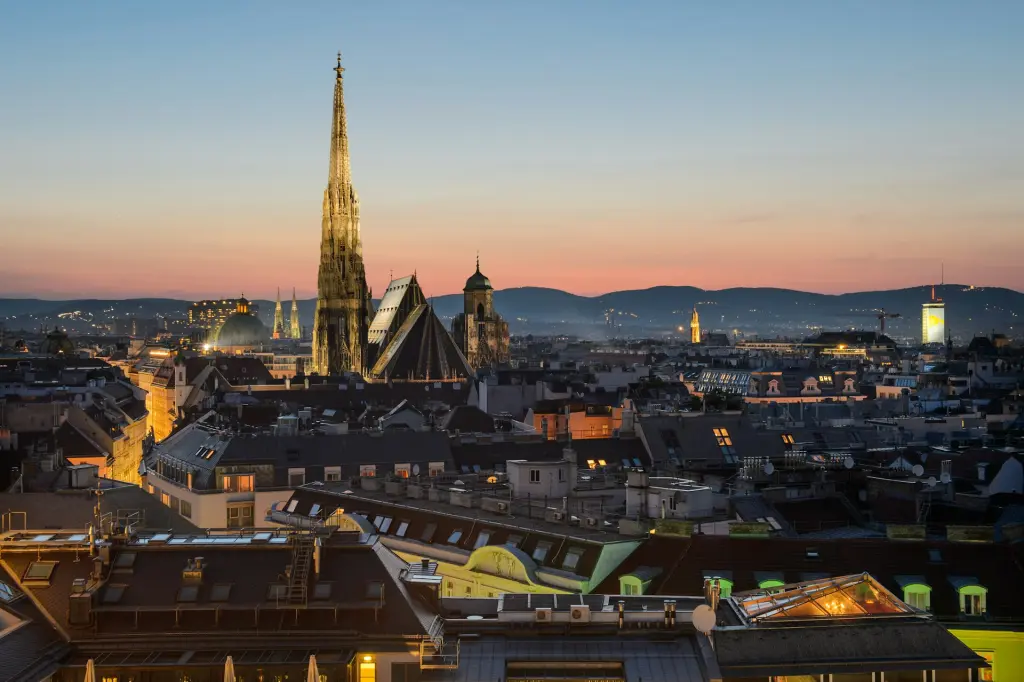 Vienna, Austria downtown and Church at Twilight