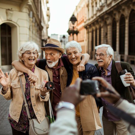 Group of retired travelers enjoying each-others' company